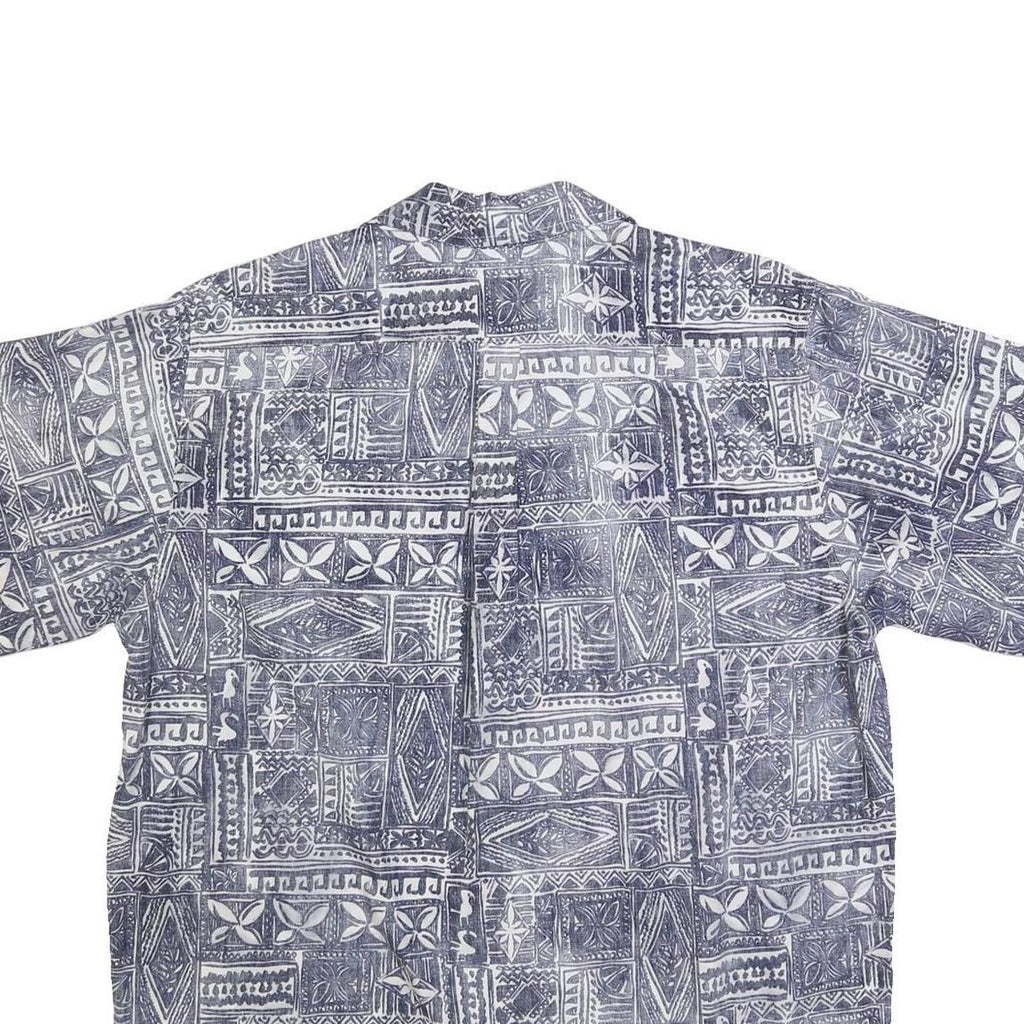 GO BAREFOOT Mens Blue Patterned Cotton Blend Short Sleeve Shirt XL Casual Summer