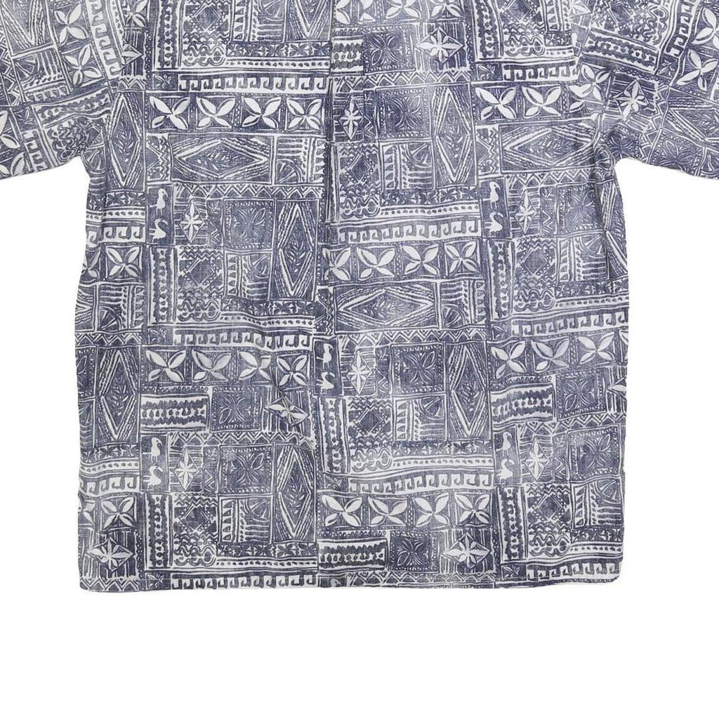 GO BAREFOOT Mens Blue Patterned Cotton Blend Short Sleeve Shirt XL Casual Summer