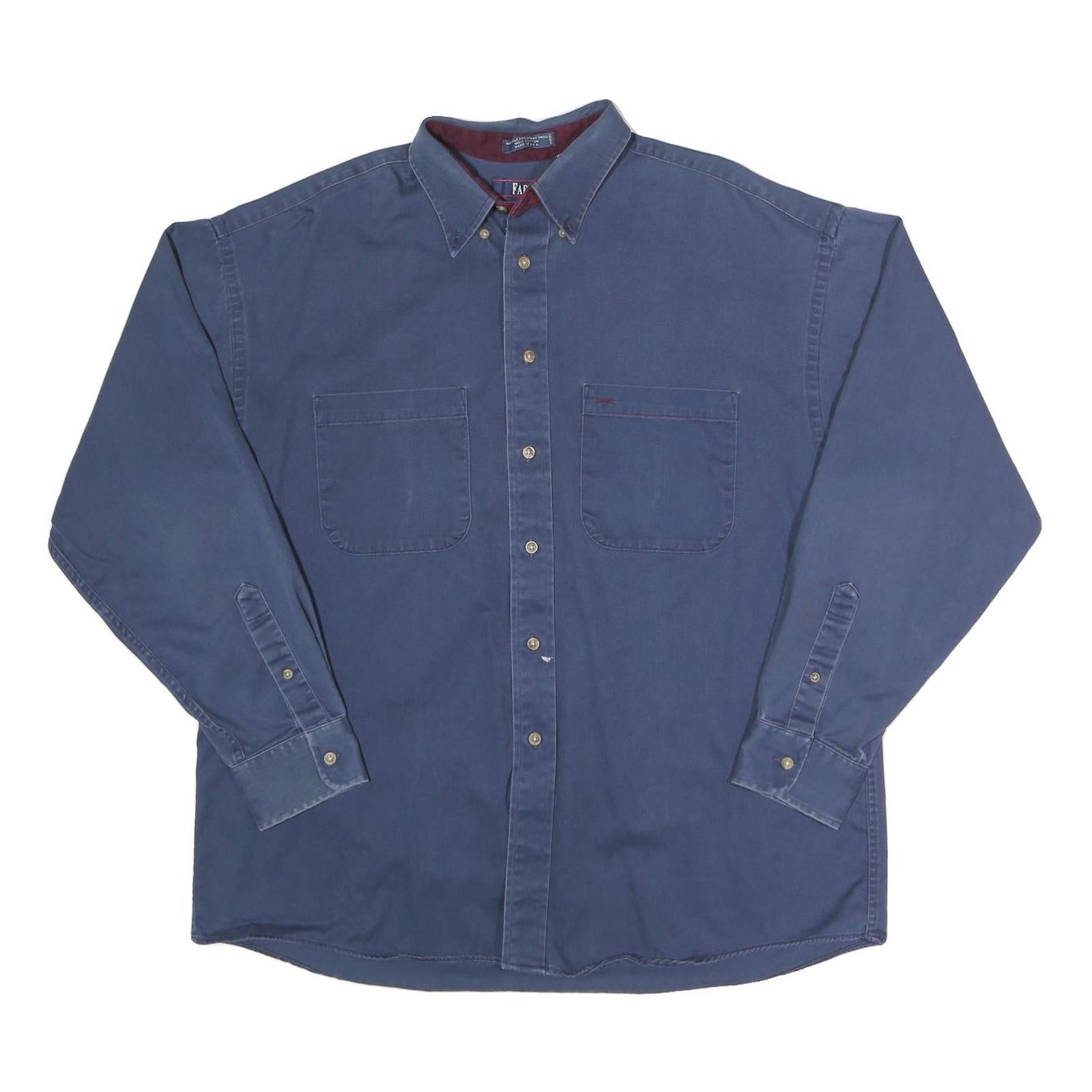 FARAH Mens Blue Casual Shirt L Button Down Collar Cotton Classic Fit