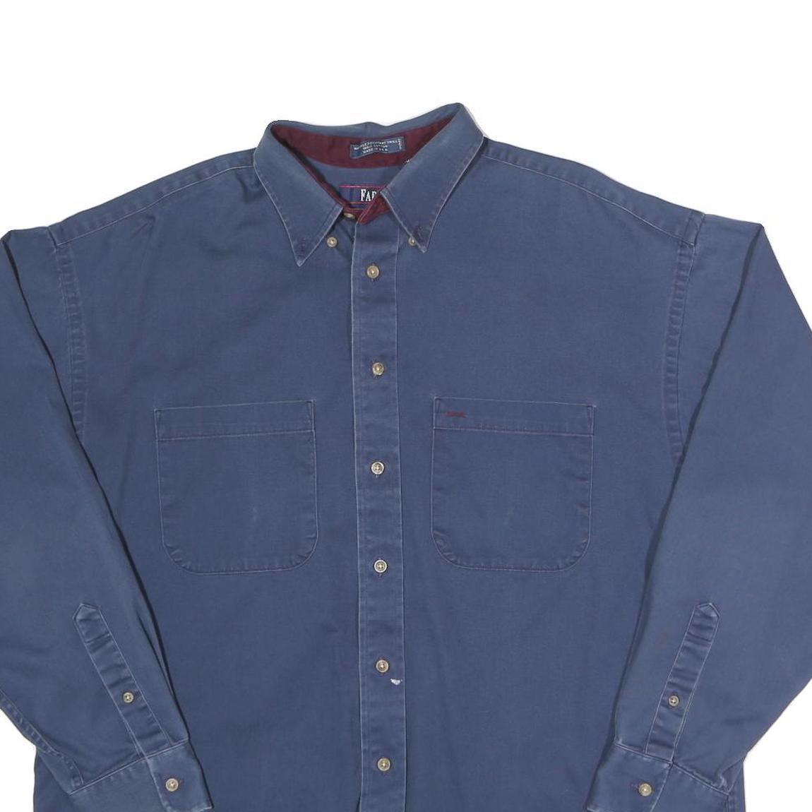 FARAH Mens Blue Casual Shirt L Button Down Collar Cotton Classic Fit