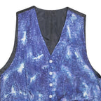 Mens Blue & Black Silk Blend Button Jacket L Printed Waistcoat Style