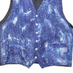 Mens Blue & Black Silk Blend Button Jacket L Printed Waistcoat Style