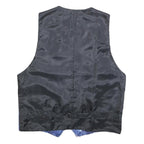 Mens Blue & Black Silk Blend Button Jacket L Printed Waistcoat Style