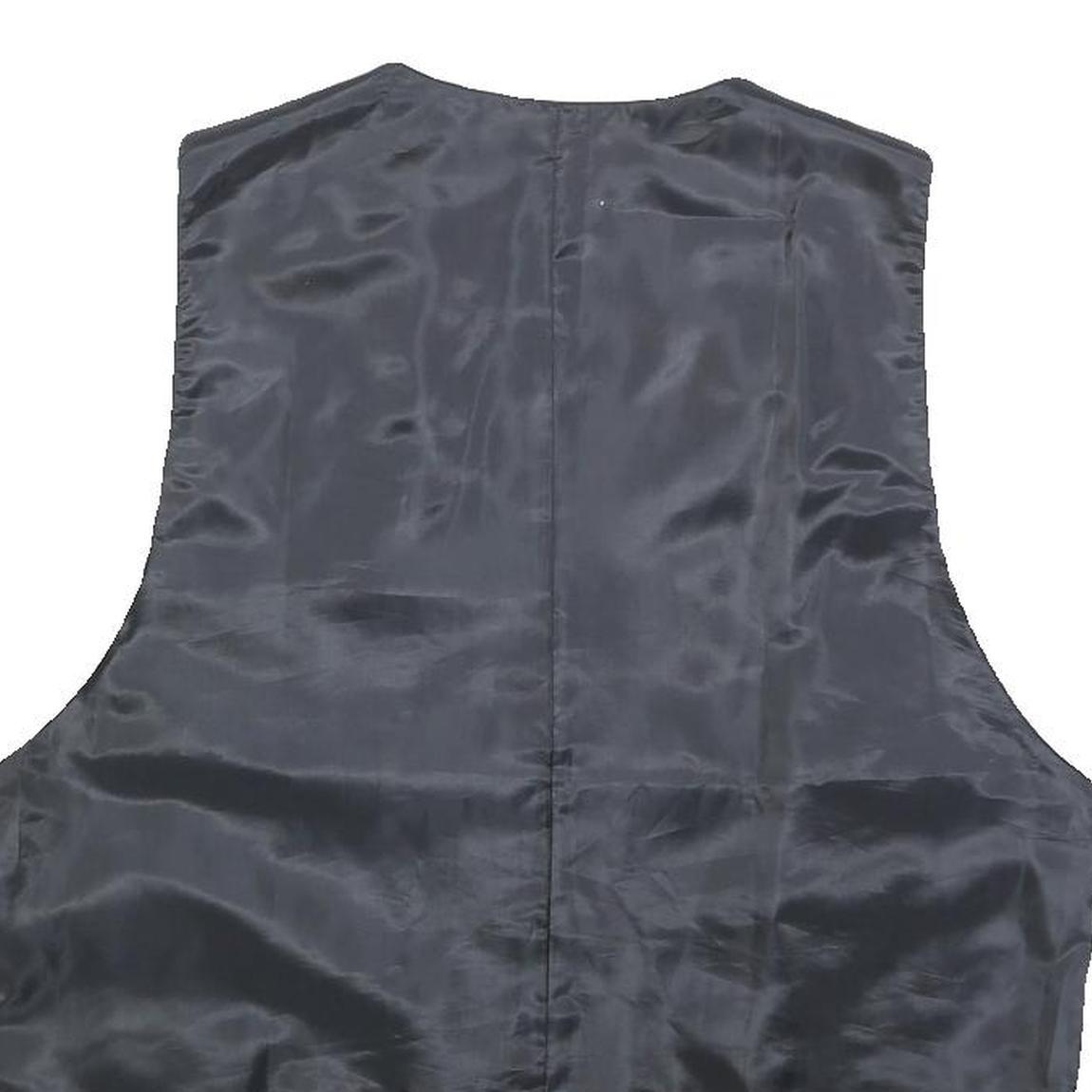 Mens Blue & Black Silk Blend Button Jacket L Printed Waistcoat Style