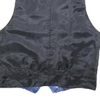 Mens Blue & Black Silk Blend Button Jacket L Printed Waistcoat Style