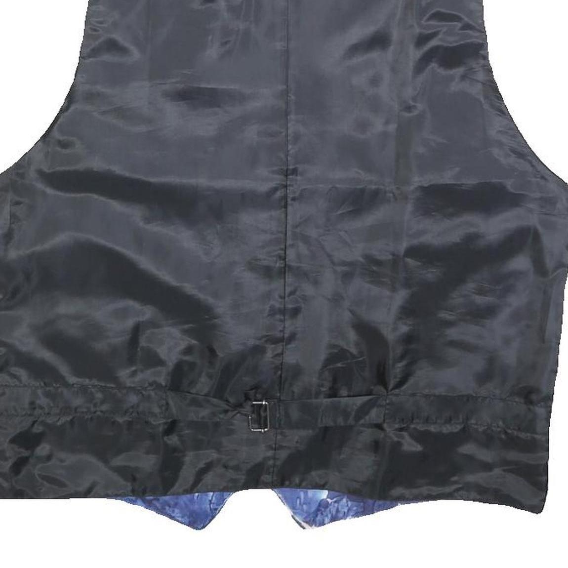 Mens Blue & Black Silk Blend Button Jacket L Printed Waistcoat Style