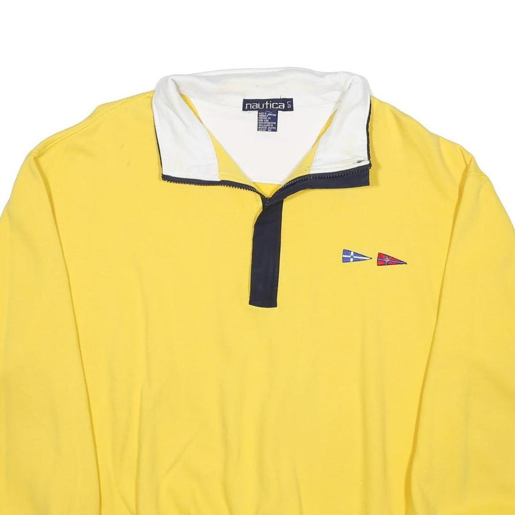 NAUTICA Mens Yellow 1/4 Zip L Cotton Pullover Sweatshirt Nautical Flags