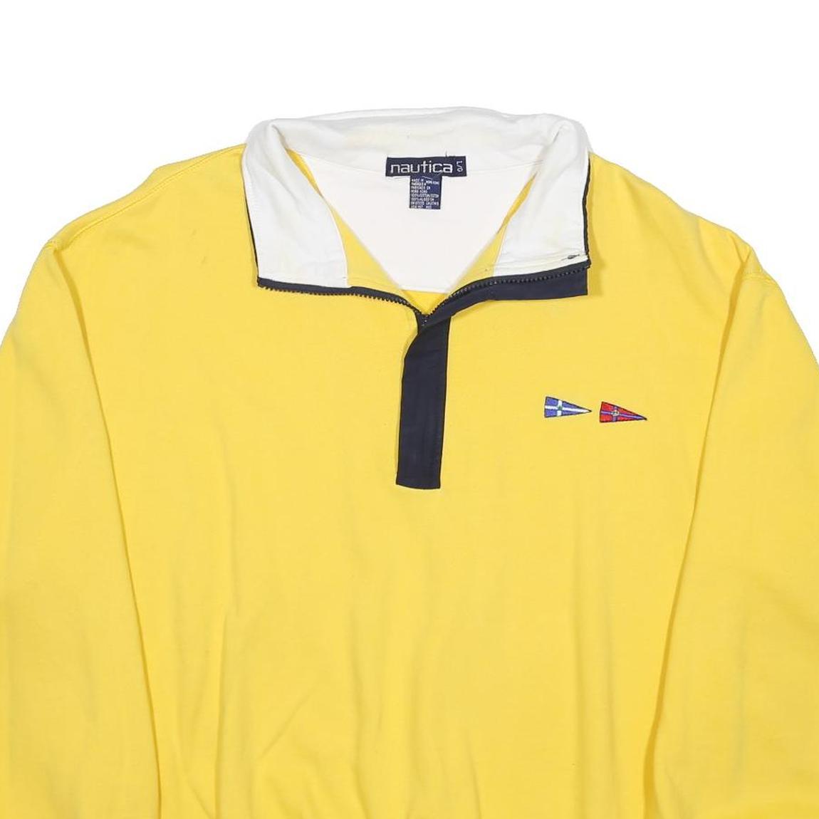 NAUTICA Mens Yellow 1/4 Zip L Cotton Pullover Sweatshirt Nautical Flags