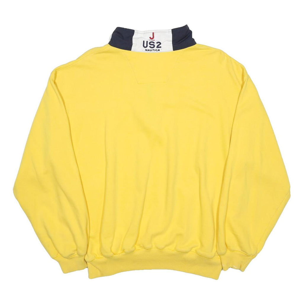NAUTICA Mens Yellow 1/4 Zip L Cotton Pullover Sweatshirt Nautical Flags