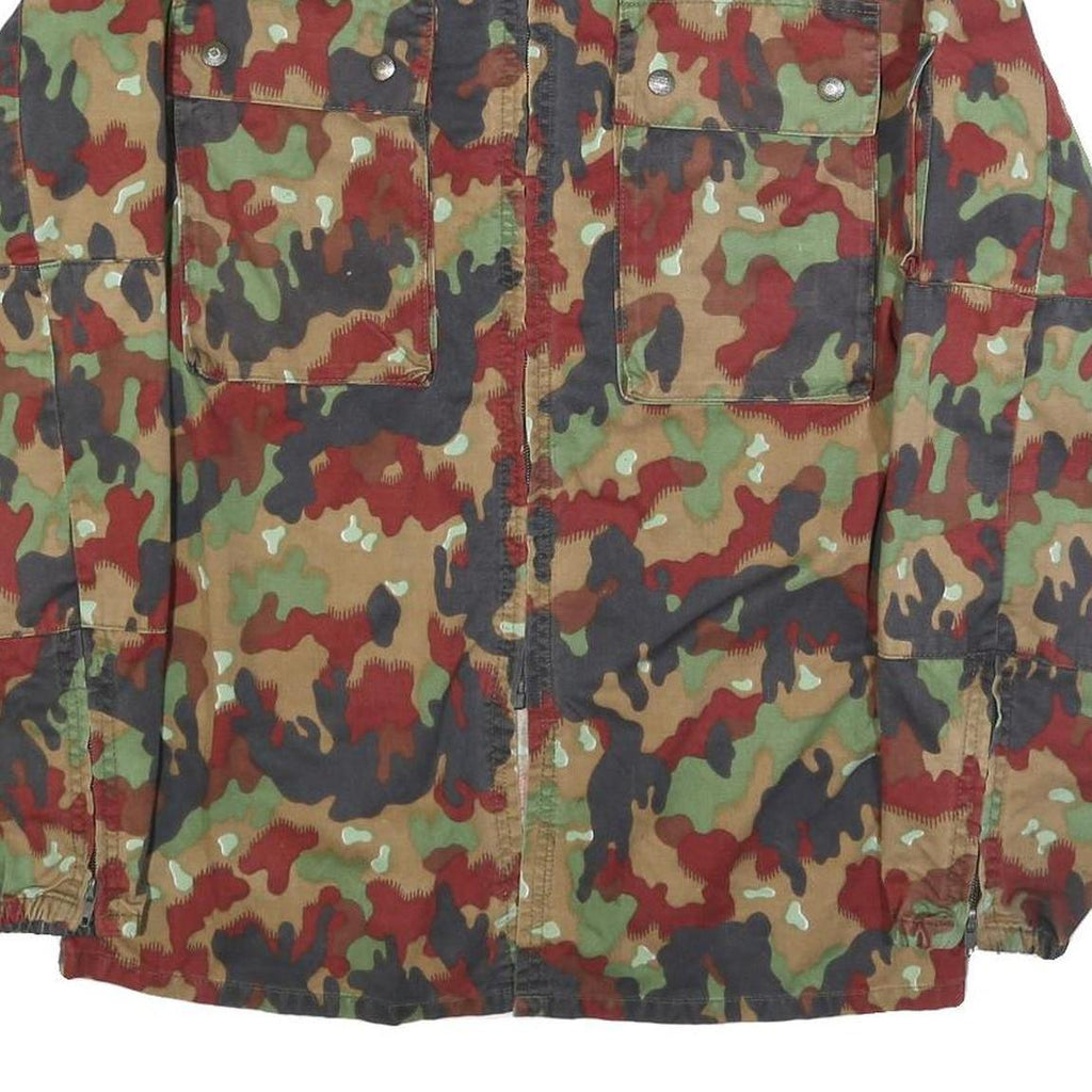 Mens Green Brown & Red Camouflage Cotton Blend Zip Jacket M Military Style