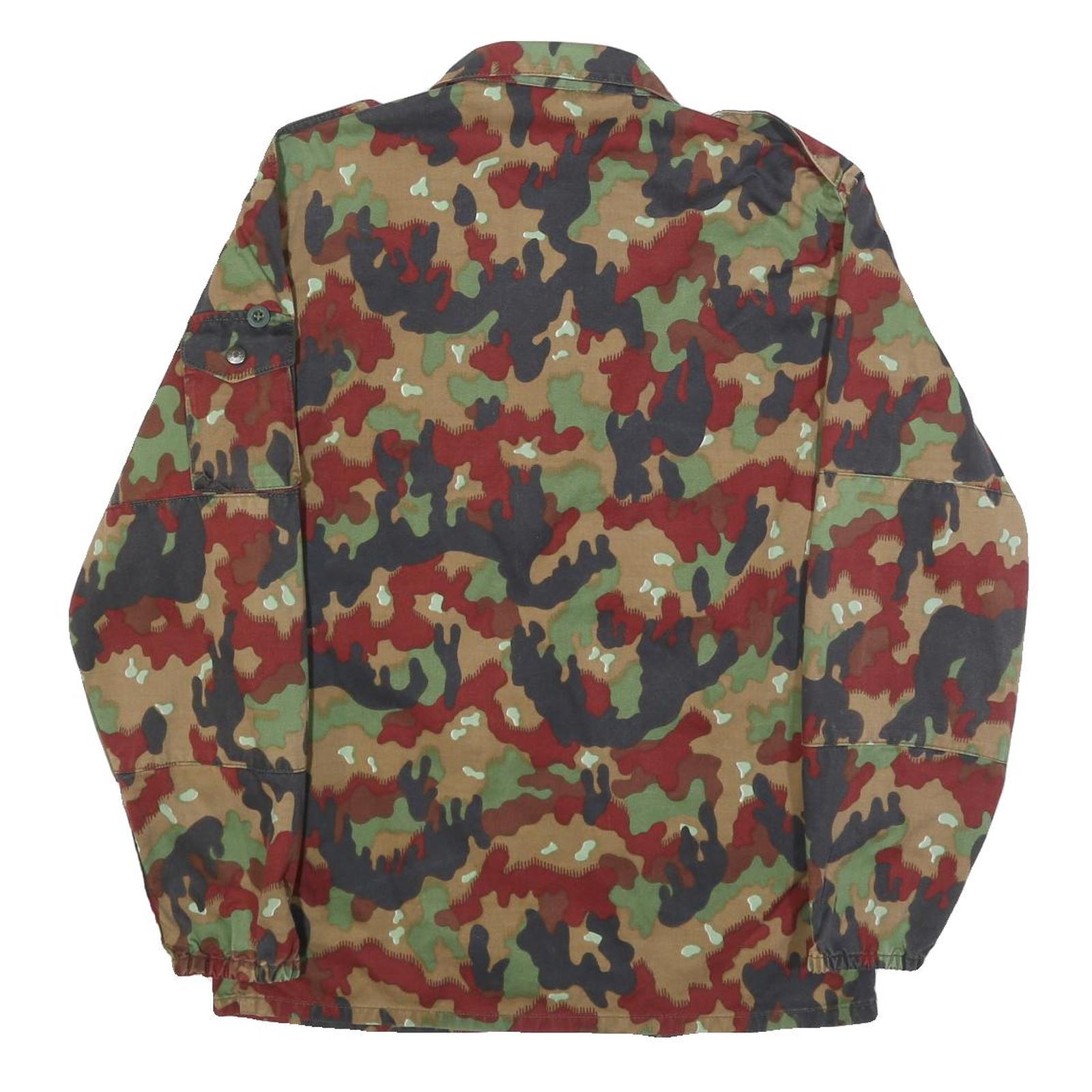 Mens Green Brown & Red Camouflage Cotton Blend Zip Jacket M Military Style