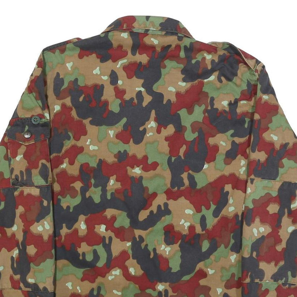 Mens Green Brown & Red Camouflage Cotton Blend Zip Jacket M Military Style
