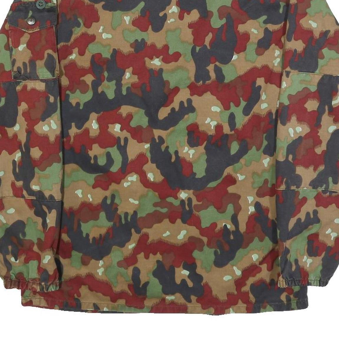 Mens Green Brown & Red Camouflage Cotton Blend Zip Jacket M Military Style