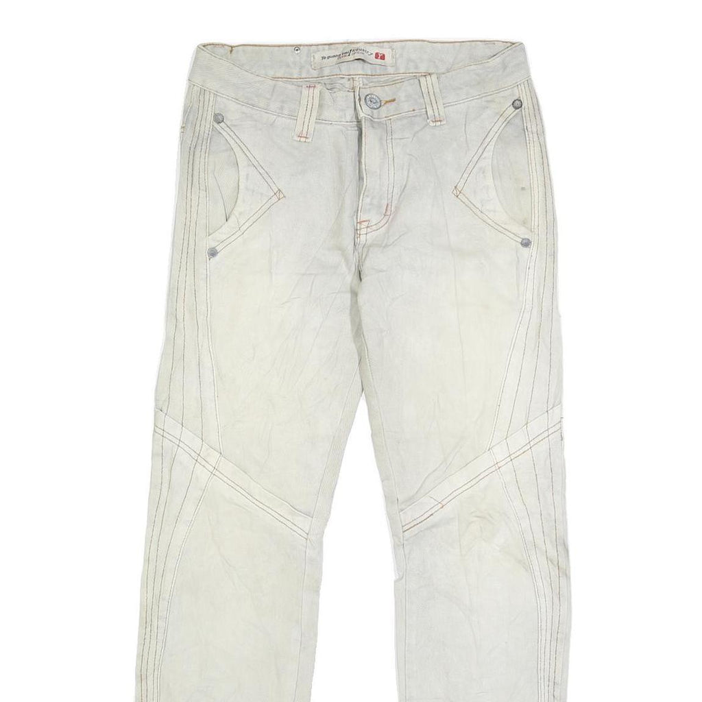 YE GUANG TOU Mens White Regular Jeans Cotton Blend W30 L30 Stylish Stitch Detail