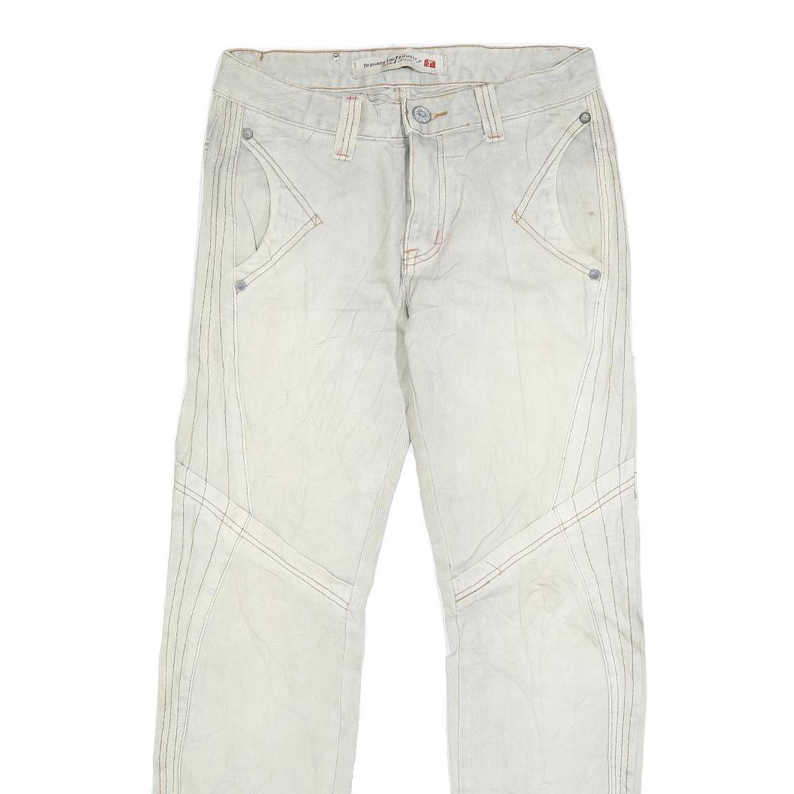 YE GUANG TOU Mens White Regular Jeans Cotton Blend W30 L30 Stylish Stitch Detail