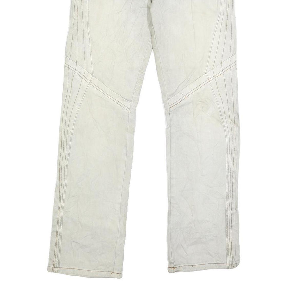 YE GUANG TOU Mens White Regular Jeans Cotton Blend W30 L30 Stylish Stitch Detail