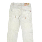 YE GUANG TOU Mens White Regular Jeans Cotton Blend W30 L30 Stylish Stitch Detail