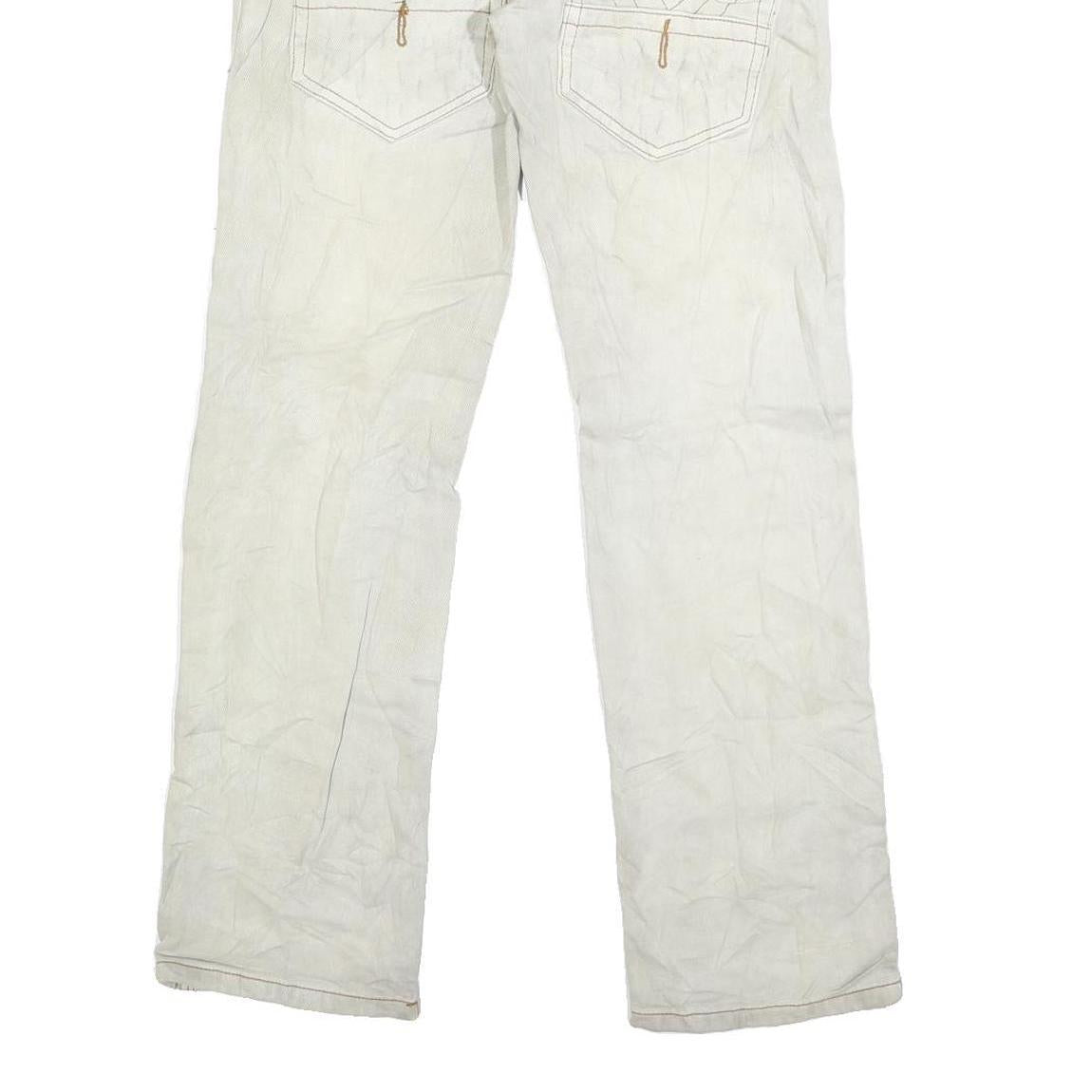 YE GUANG TOU Mens White Regular Jeans Cotton Blend W30 L30 Stylish Stitch Detail