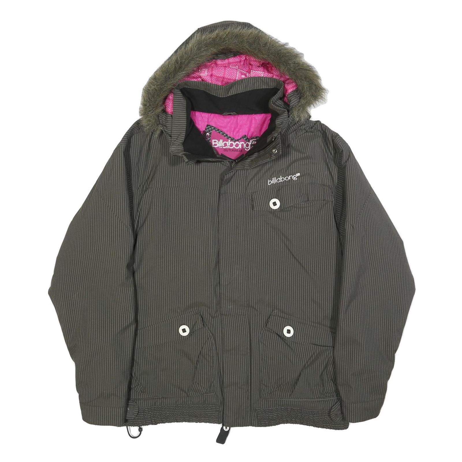 BILLABONG Womens Grey Pinstripe Outdoor Jacket L Polyamide Zip Hooded