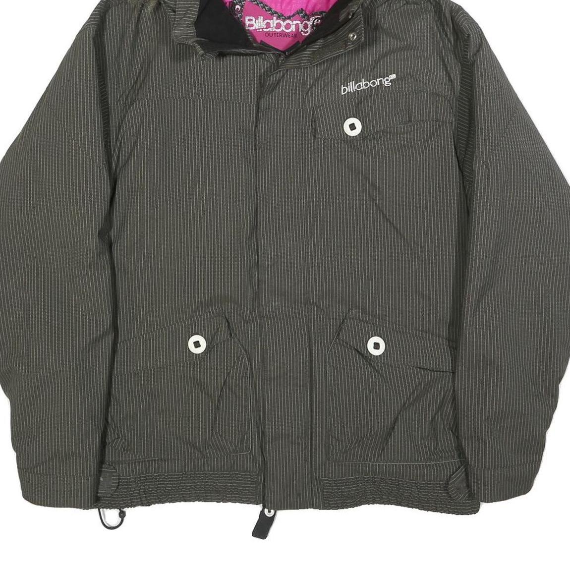 BILLABONG Womens Grey Pinstripe Outdoor Jacket L Polyamide Zip Hooded