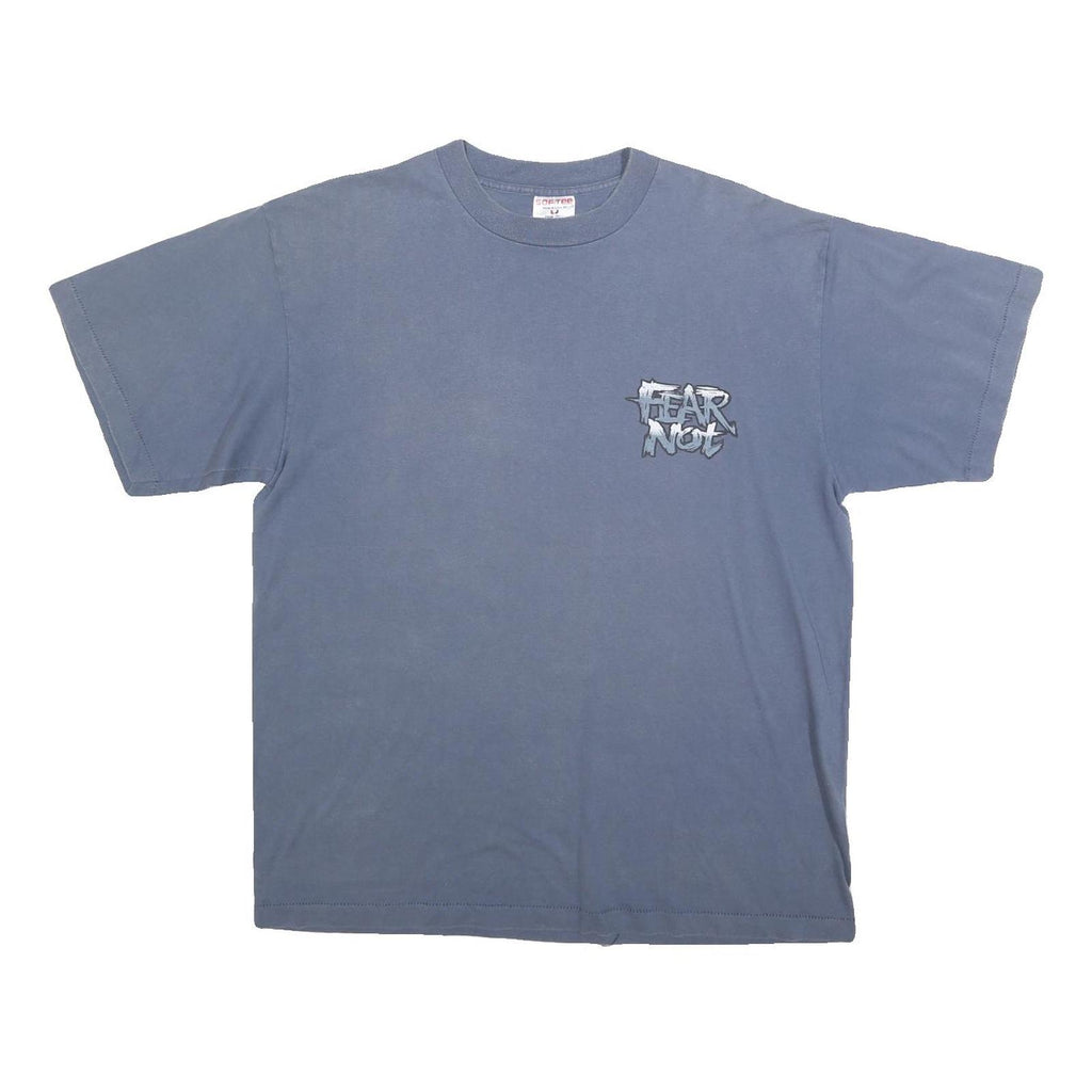 TEEJAYS Mens Blue Fear Not Graphic T-Shirt L Short Sleeve Crew Neck Cotton Blend