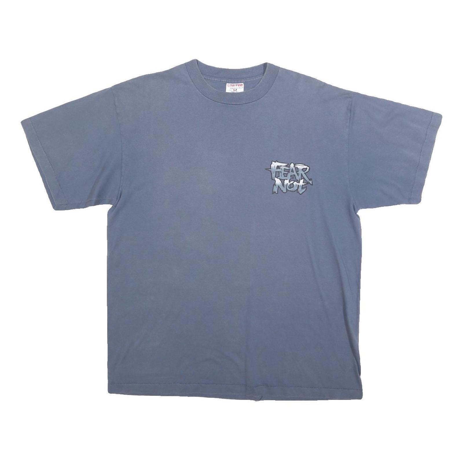 TEEJAYS Mens Blue Fear Not Graphic T-Shirt L Short Sleeve Crew Neck Cotton Blend
