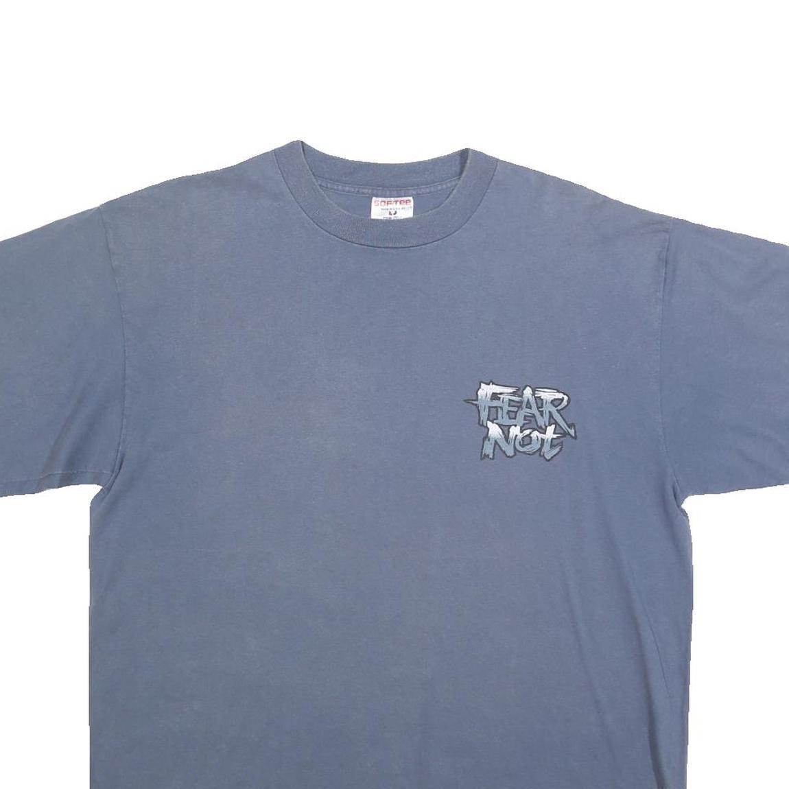 TEEJAYS Mens Blue Fear Not Graphic T-Shirt L Short Sleeve Crew Neck Cotton Blend