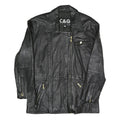 C&G Womens Black Biker Faux Leather Jacket M Zip Closure Plain Relaxed Fit
