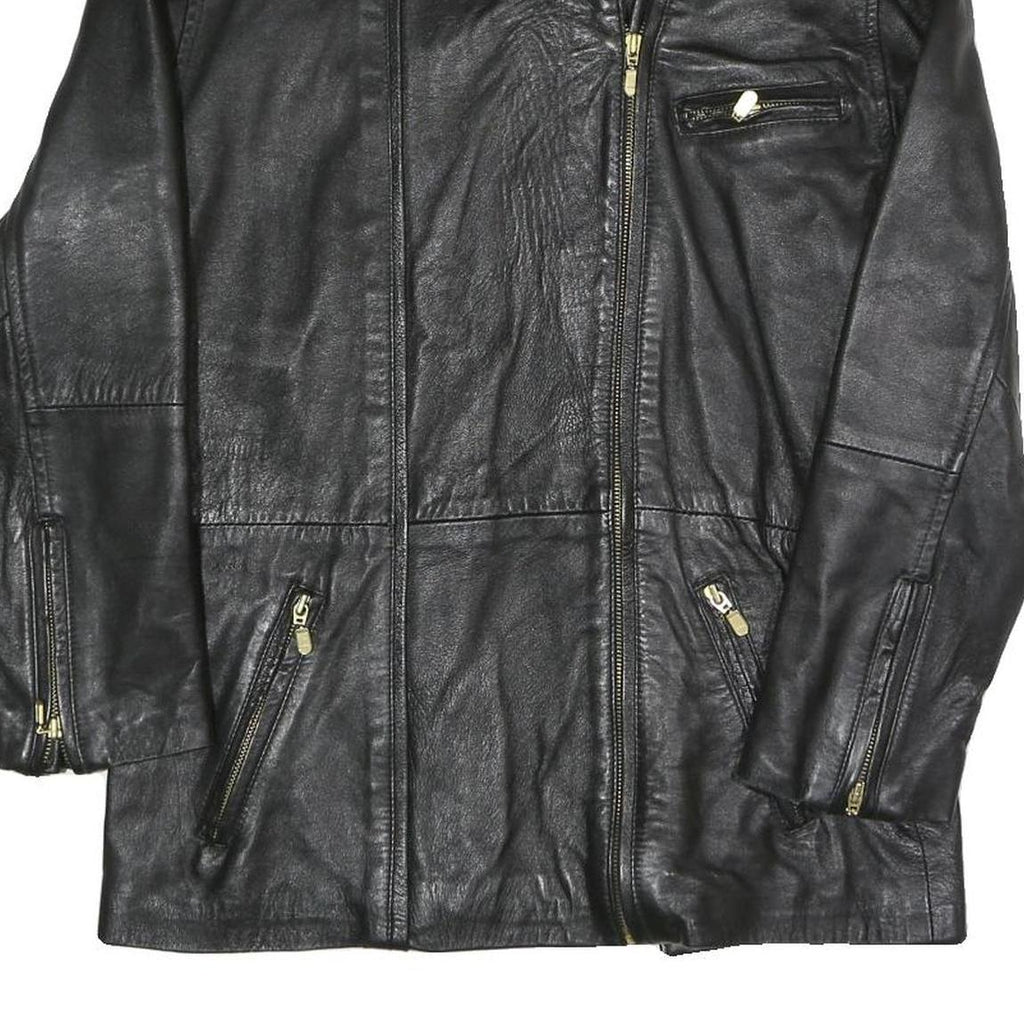 C&G Womens Black Biker Faux Leather Jacket M Zip Closure Plain Relaxed Fit