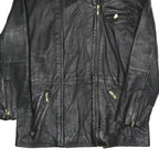 C&G Womens Black Biker Faux Leather Jacket M Zip Closure Plain Relaxed Fit