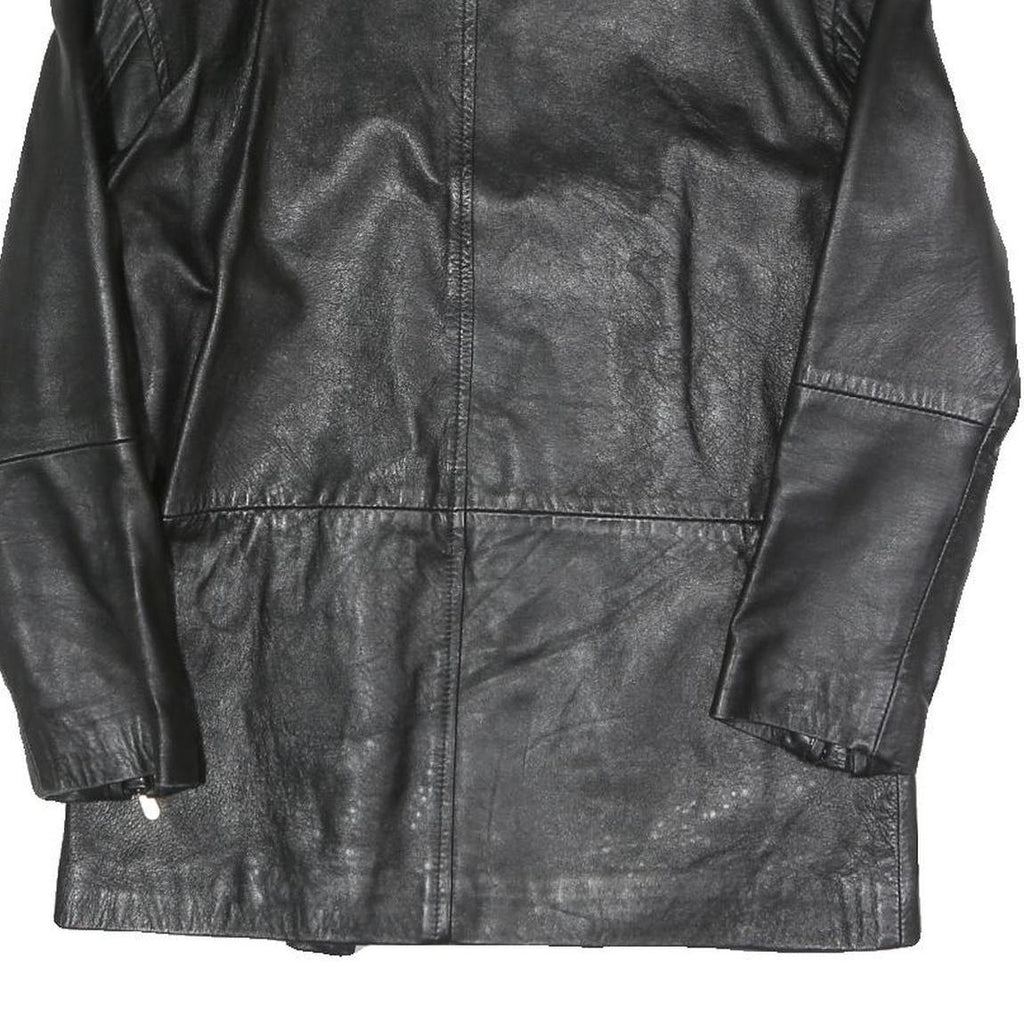 C&G Womens Black Biker Faux Leather Jacket M Zip Closure Plain Relaxed Fit