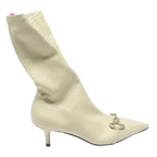 CHARLES & KEITH Womens Stretch Leather Ankle Boots Cream UK 2 Kitten Heel Slim