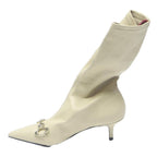 CHARLES & KEITH Womens Stretch Leather Ankle Boots Cream UK 2 Kitten Heel Slim
