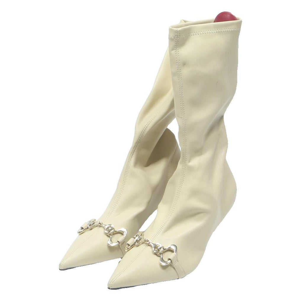 CHARLES & KEITH Womens Stretch Leather Ankle Boots Cream UK 2 Kitten Heel Slim