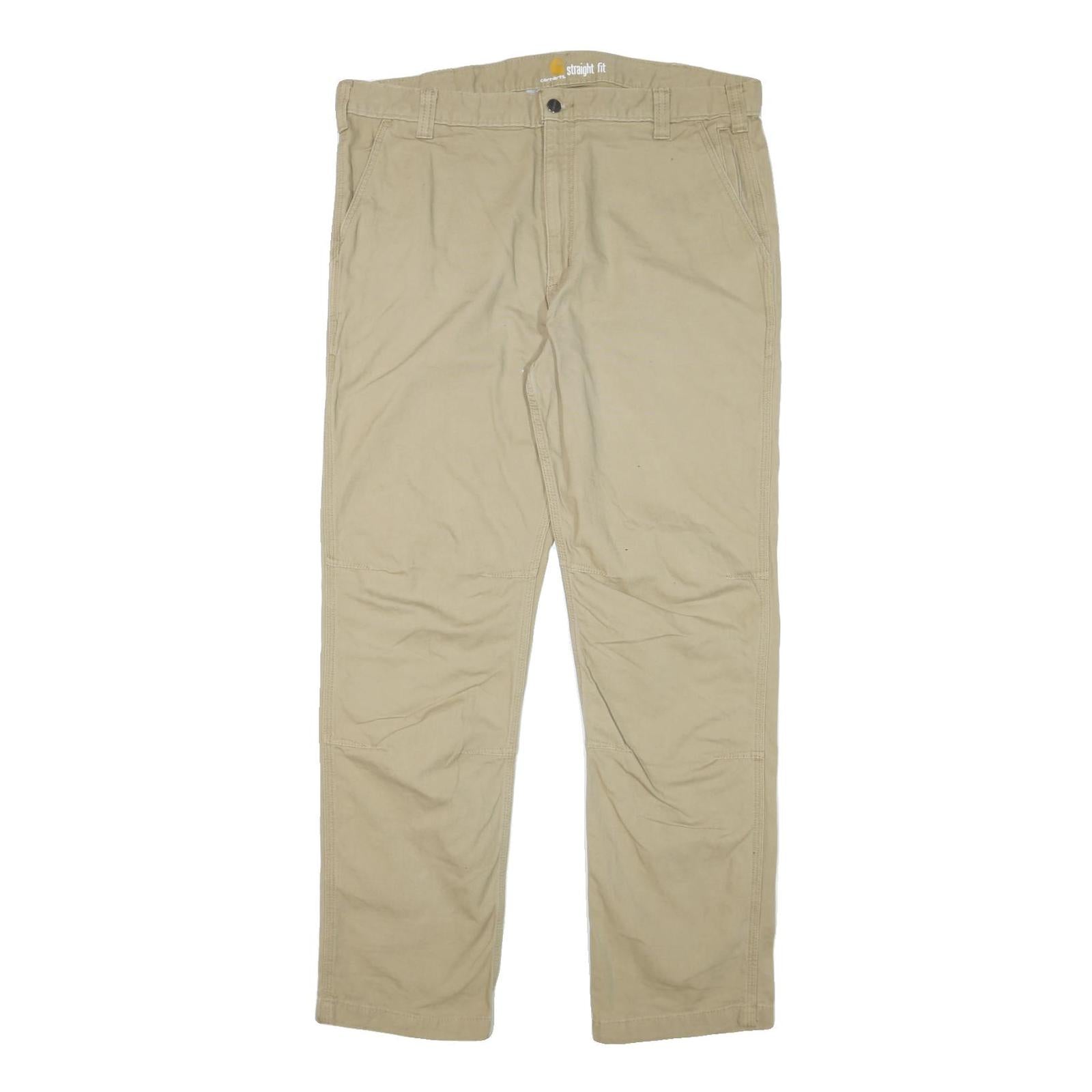 CARHARTT Mens Cotton Blend Beige Regular Straight Fit Trousers W38 L32 Casual