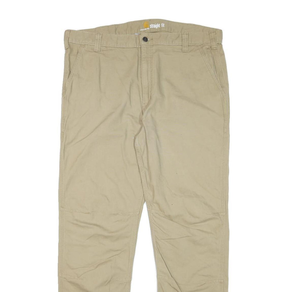 CARHARTT Mens Cotton Blend Beige Regular Straight Fit Trousers W38 L32 Casual
