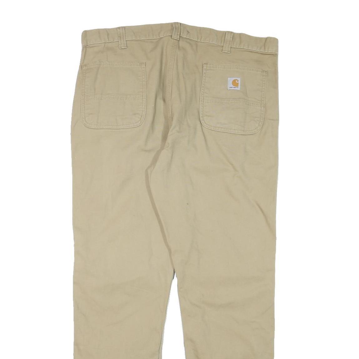 CARHARTT Mens Cotton Blend Beige Regular Straight Fit Trousers W38 L32 Casual