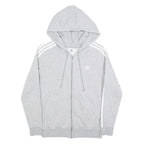 ADIDAS Womens Grey & White Full Zip Hoodie UK 12 Cotton Blend Three Stripe