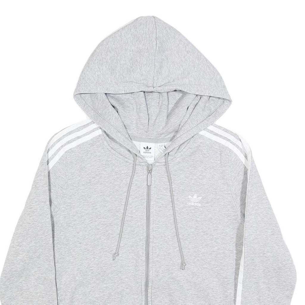 ADIDAS Womens Grey & White Full Zip Hoodie UK 12 Cotton Blend Three Stripe