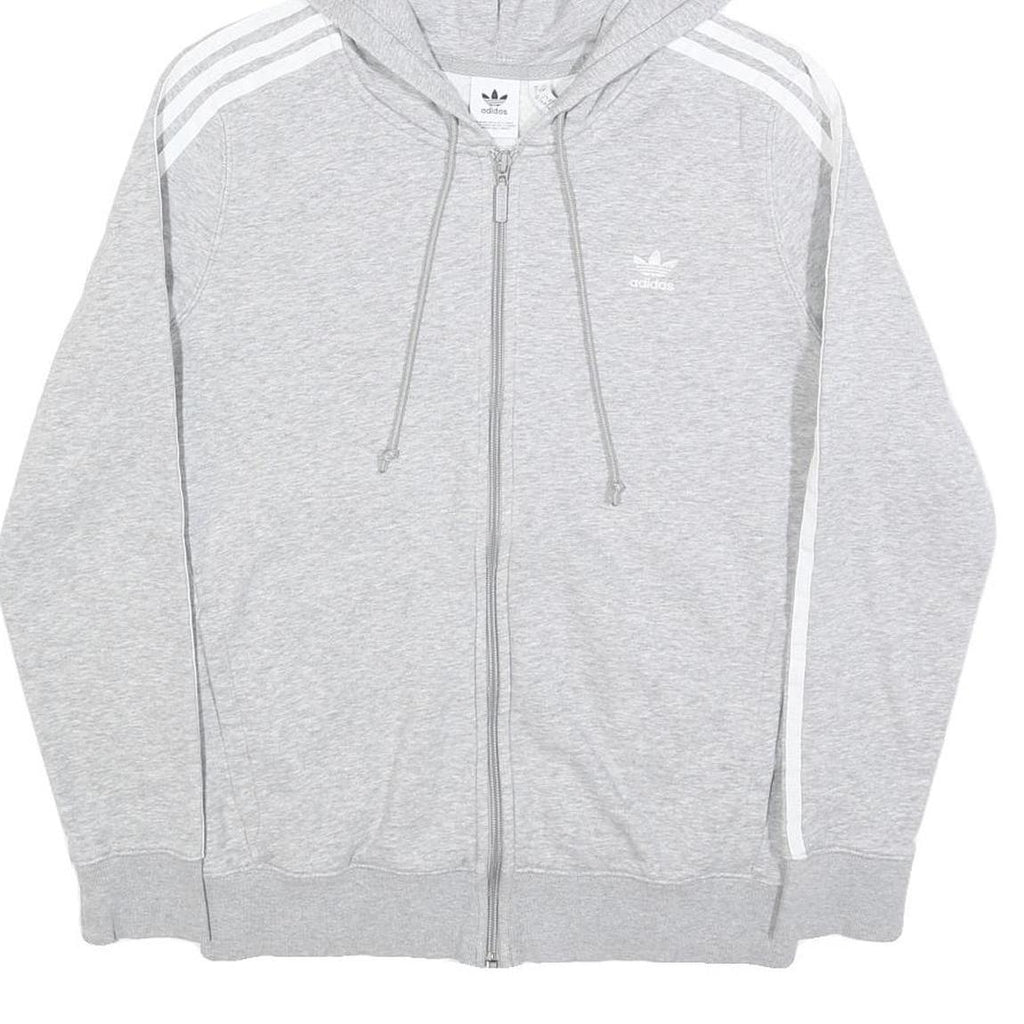 ADIDAS Womens Grey & White Full Zip Hoodie UK 12 Cotton Blend Three Stripe