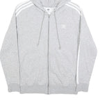ADIDAS Womens Grey & White Full Zip Hoodie UK 12 Cotton Blend Three Stripe