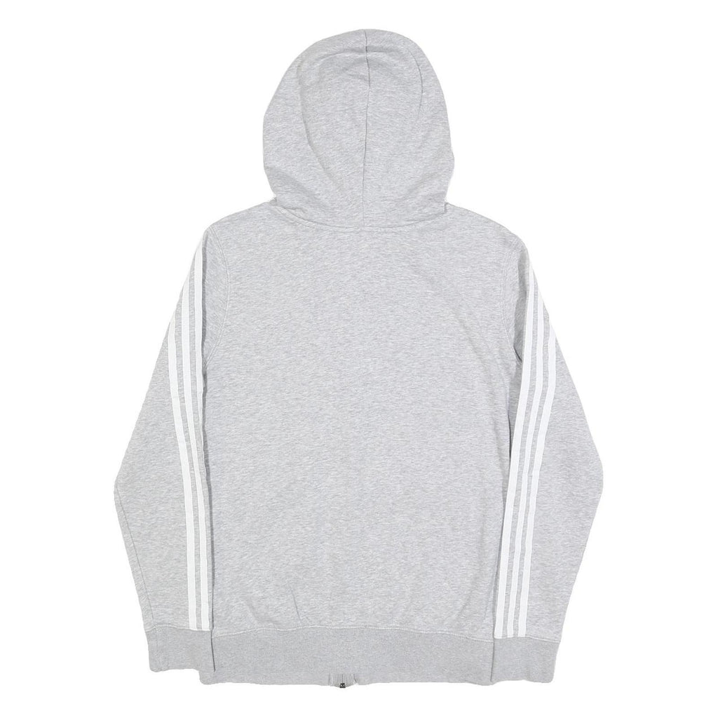 ADIDAS Womens Grey & White Full Zip Hoodie UK 12 Cotton Blend Three Stripe