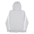 ADIDAS Womens Grey & White Full Zip Hoodie UK 12 Cotton Blend Three Stripe