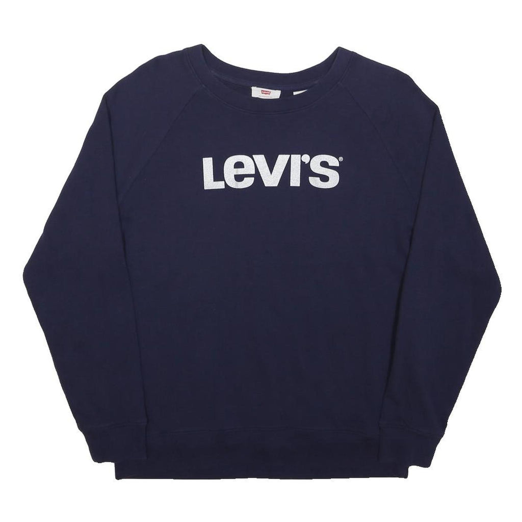 LEVI'S Womens Navy Blue Crew Neck XS Cotton Blend Logo Sweatshirt