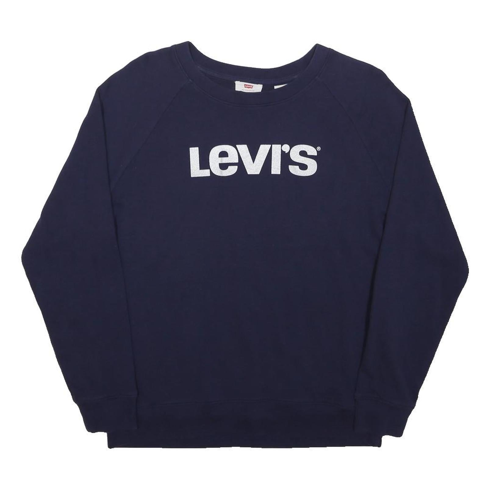 LEVI'S Womens Navy Blue Crew Neck XS Cotton Blend Logo Sweatshirt