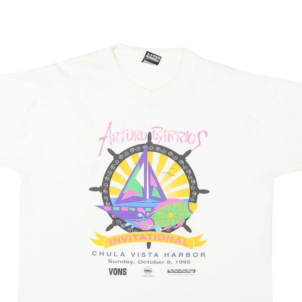 THE BEST Single Stitch Mens White Arturo Barrios L Short Sleeve Graphic