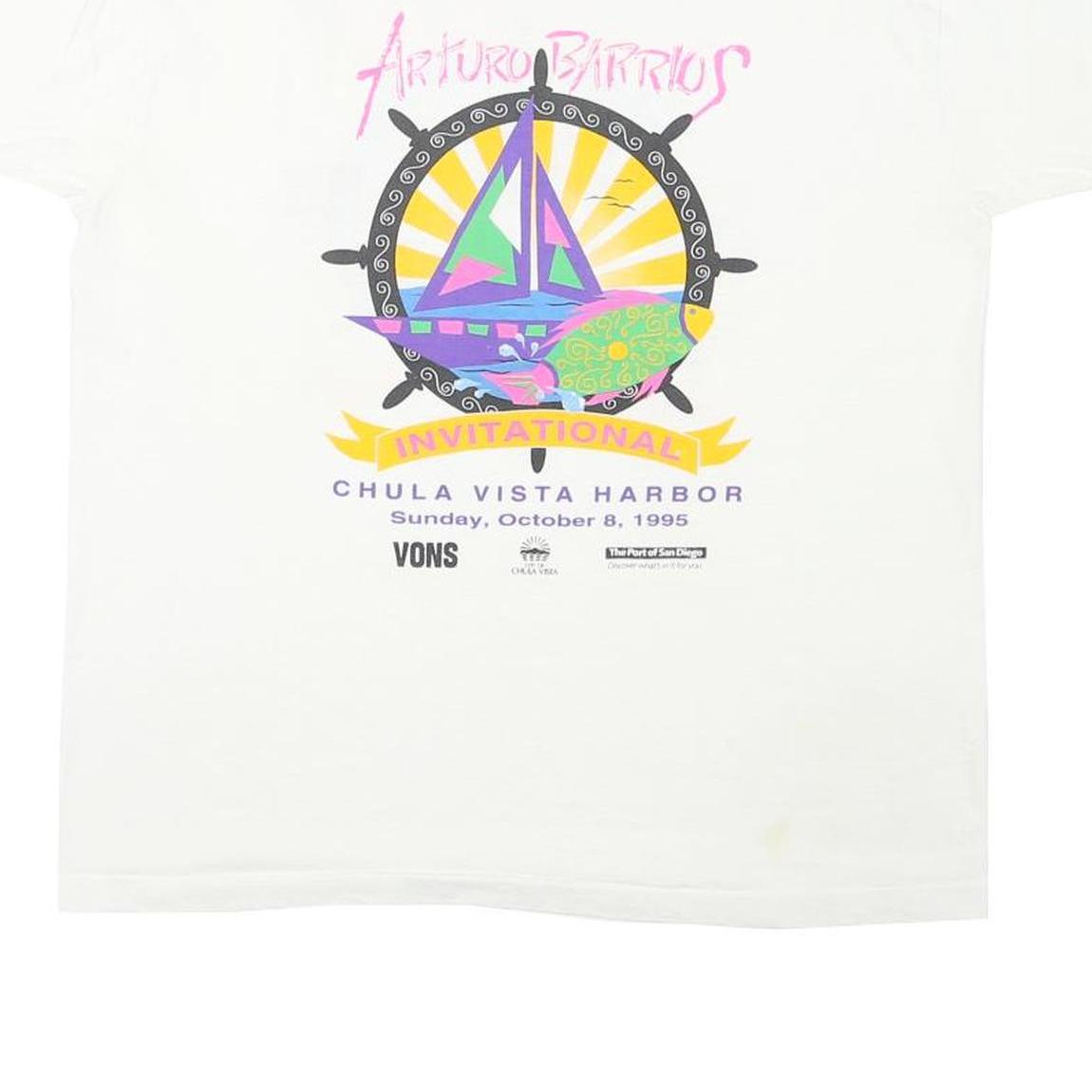 THE BEST Single Stitch Mens White Arturo Barrios L Short Sleeve Graphic