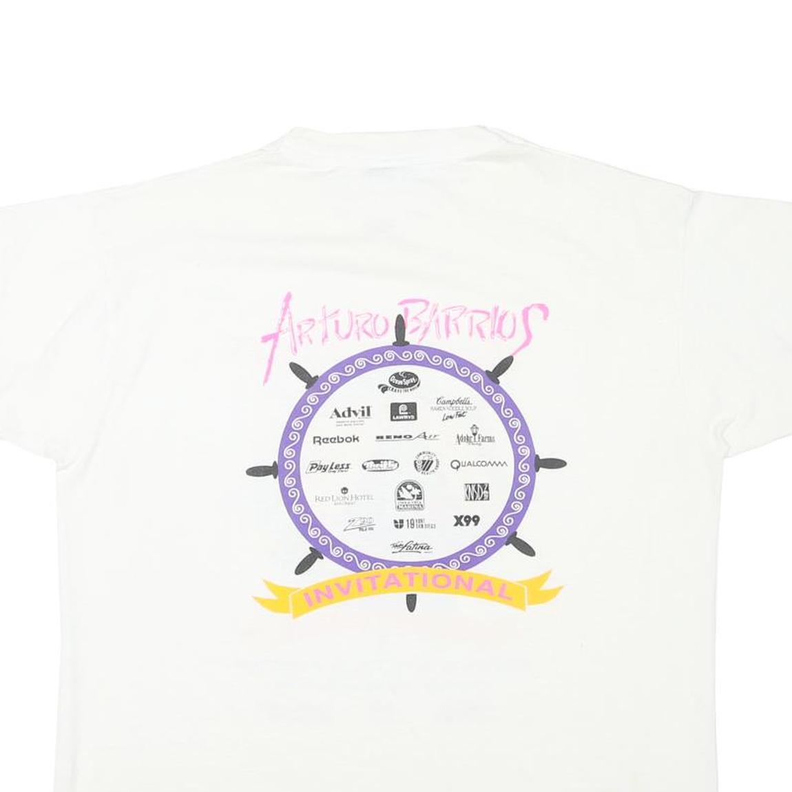 THE BEST Single Stitch Mens White Arturo Barrios L Short Sleeve Graphic