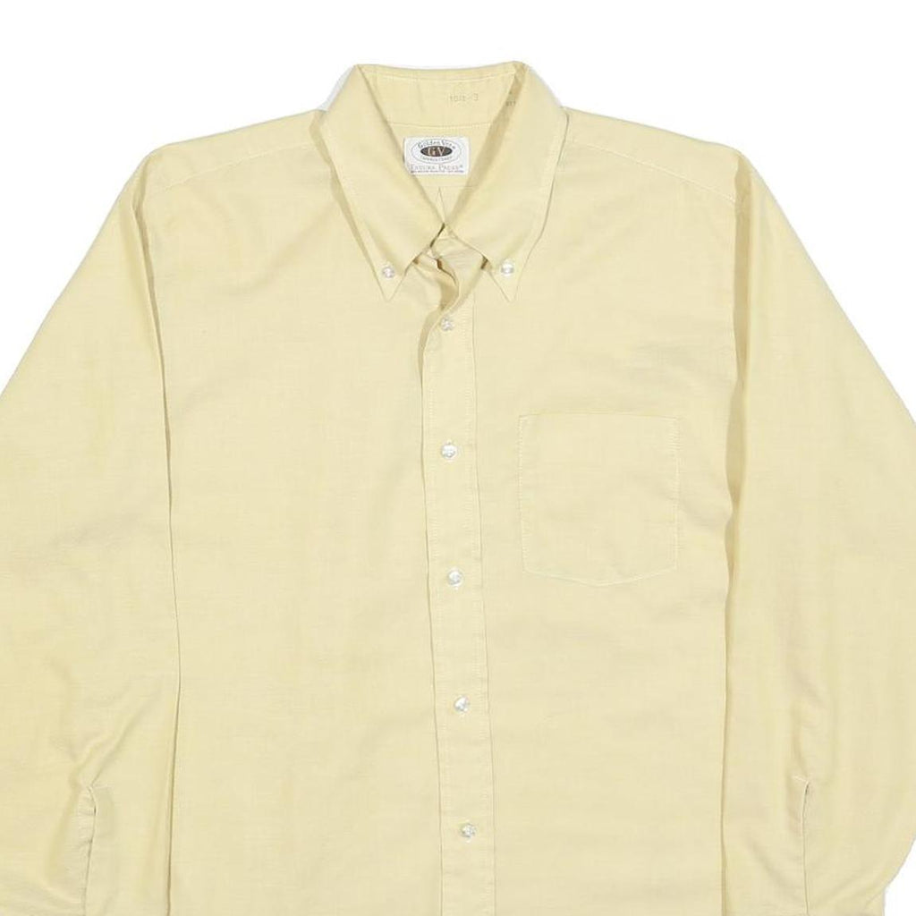 GOLDEN VEE Mens Cream Shirt M Classic Button Down Collar Cotton Blend