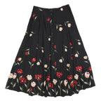 YOUNG SCENE Womens Black Floral Print Midi Button Woven Skirt M Rayon Elegant